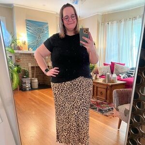 Anthropologie Bias Satin Leopard Print Midi Skirt in 26W